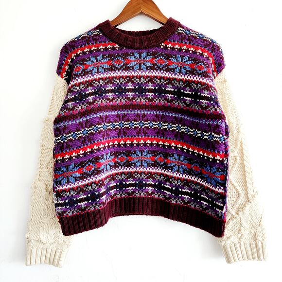 Zara Purple & Beige Oversized Contrasting Knit Jacquard Oversized Sweater Small - Picture 2 of 8